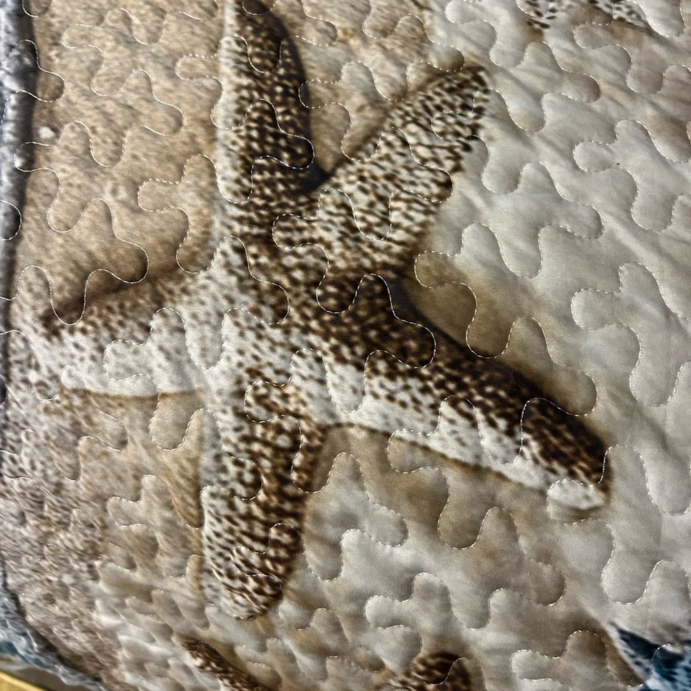 Sea Turtle Quilted Bedspread in Blue and Tan - Picture 5 of 14